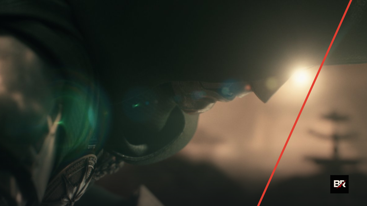 Doctor Doom's mask looms over a shattered cityscape in the Avengers: Doomsday teaser art